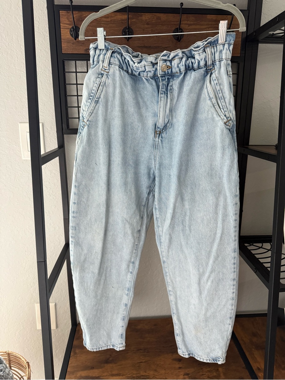 Zara Light Blue Paperbag Waist Jeans